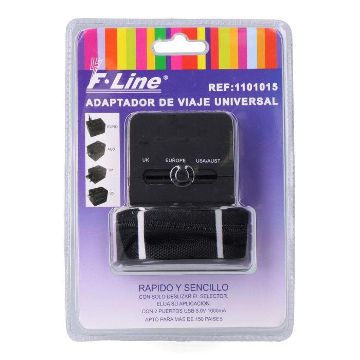 Adaptador de viaje universal 2 usb 3 clavijas eu, uk, usa/aus, negro, 45 x 55 x 60 mm Adaptador de viaje universal 2 usb 3 clavijas eu, uk, usa/aus, negro, 45 x 55 x 60 mm