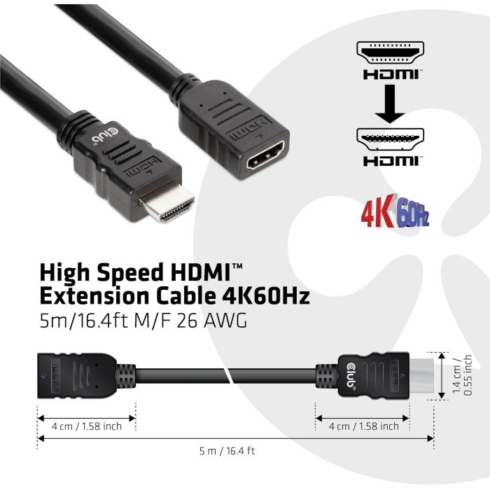 Club3D CAC-1325 Cable de Extensión HDMI 2.0 UHD 4K, 5 Metros, Macho a Hembra, 18 Gbit/s, 3D 2 Club3D CAC-1325 Cable de Extensión HDMI 2.0 UHD 4K, 5 Metros, Macho a Hembra, 18 Gbit/s, 3D 2