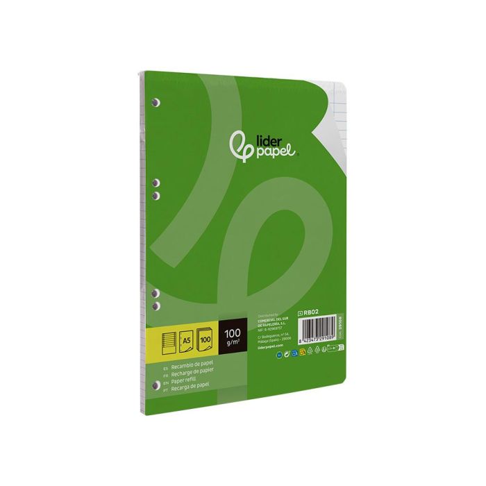 Recambio Liderpapel A5 100 H 100 gr-M2 Horizontal Doble Margen 6 Taladros 3