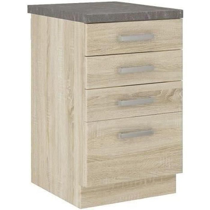 Mueble bajo 4 cajones con encimera - acabado roble Sonoma - L 40 x P 51,6 x H 85 cm - LASSEN Mueble bajo 4 cajones con encimera - acabado roble Sonoma - L 40 x P 51,6 x H 85 cm - LASSEN