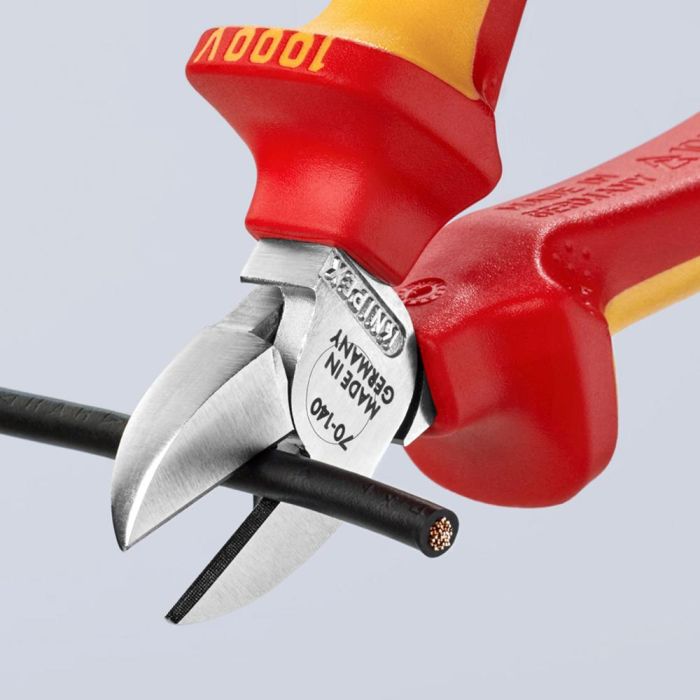 Knipex 7006140 Alicates de corte diagonal 140mm, cabeza estrecha para espacios reducidos, cromado, mangos aislados VDE, electricidad 4 Knipex 7006140 Alicates de corte diagonal 140mm, cabeza estrecha para espacios reducidos, cromado, mangos aislados VDE, electricidad 4