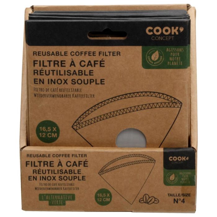 Cook Concept Filtro Café Reutilizable Metal Talla nº4 Lavable Acero Inoxidable Compatible Cafeteras Filtro 16,5x12 cm 3