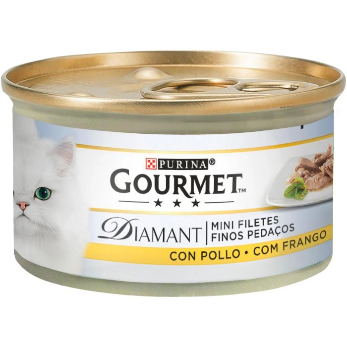 Purina Gourmet Diamant Finas Lonchas Con Pollo Comida Húmeda para Gatos Adultos en Lata, 24 x 85g