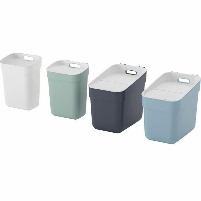 Curver CUR3253924831718 – Juego de 4 Papeleras de Reciclaje – 2x10L + 2x20L – Blanco, Verde, Azul, Gris