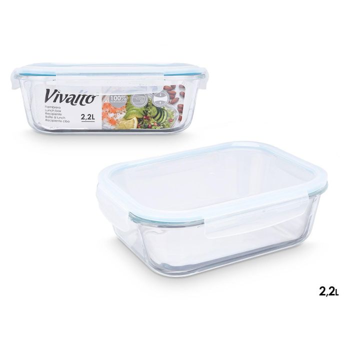 Vivalto Fiambrera Hermética Borosilicato 2260ml 25 x 9 x 20 cm (Set de 6)
