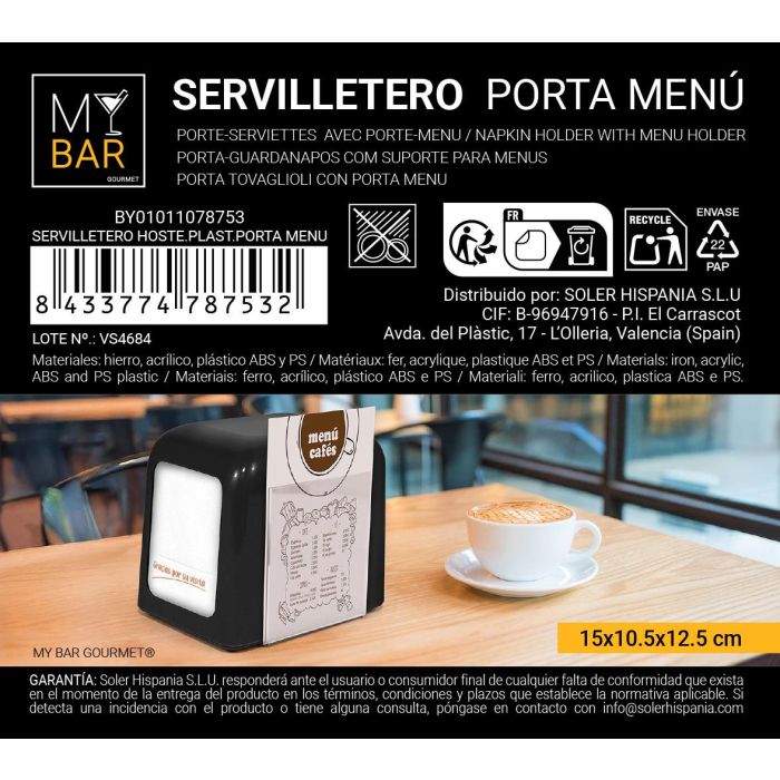 Servilletero Hoste.Plast.Porta Menu My Bar (12 Unidades) 6 Servilletero Hoste.Plast.Porta Menu My Bar (12 Unidades) 6