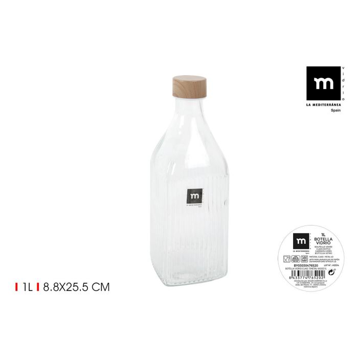 La Mediterranea Botella de Vidrio Cuadrada con Tapa de Metal Wood 1L (24 Unidades) La Mediterranea Botella de Vidrio Cuadrada con Tapa de Metal Wood 1L (24 Unidades)