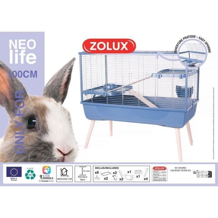 Jaula elevada para roedores - Zolux - Néolife - 2 niveles para conejos - 99 x 54 x 92 cm - Azul 1 Jaula elevada para roedores - Zolux - Néolife - 2 niveles para conejos - 99 x 54 x 92 cm - Azul 1