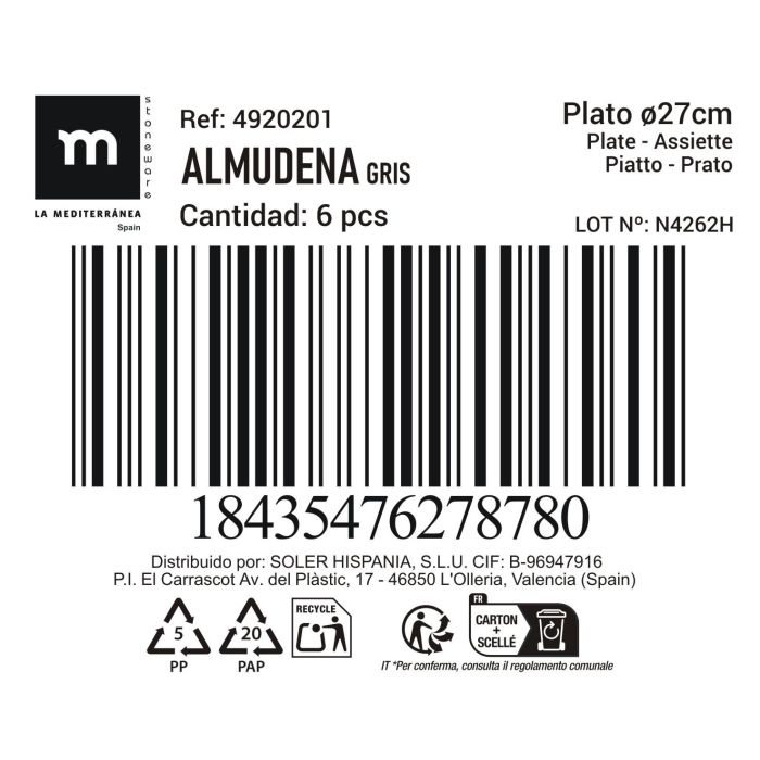 Plato Gris Almudena 27 cm - Inde (12 Unidades) 2 Plato Gris Almudena 27 cm - Inde (12 Unidades) 2