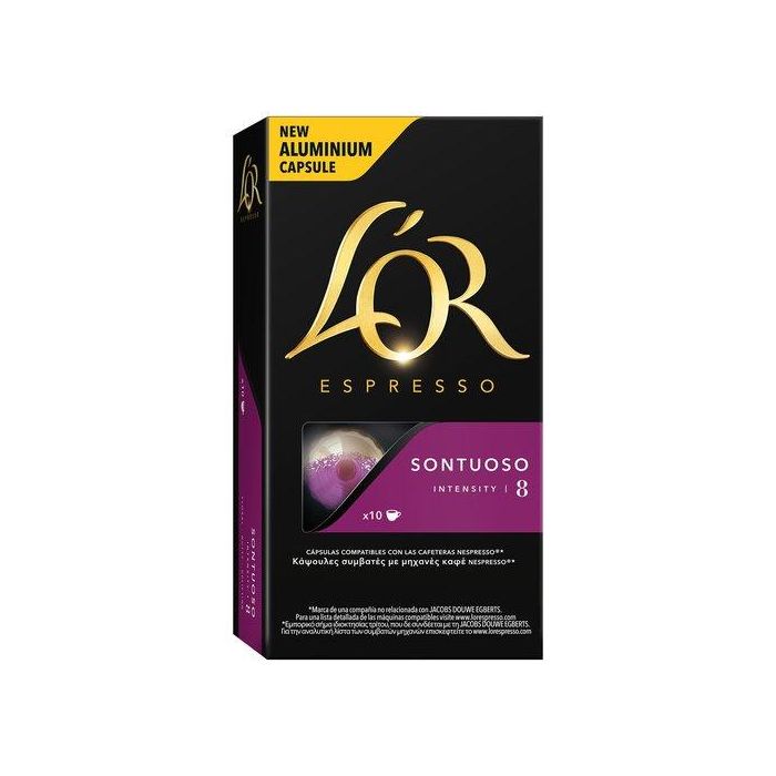 L'or Café Espresso Sontuoso, Cápsulas de Café Fuerza 8, Notas de Almendras Tostadas, Caja de 10 Unidades