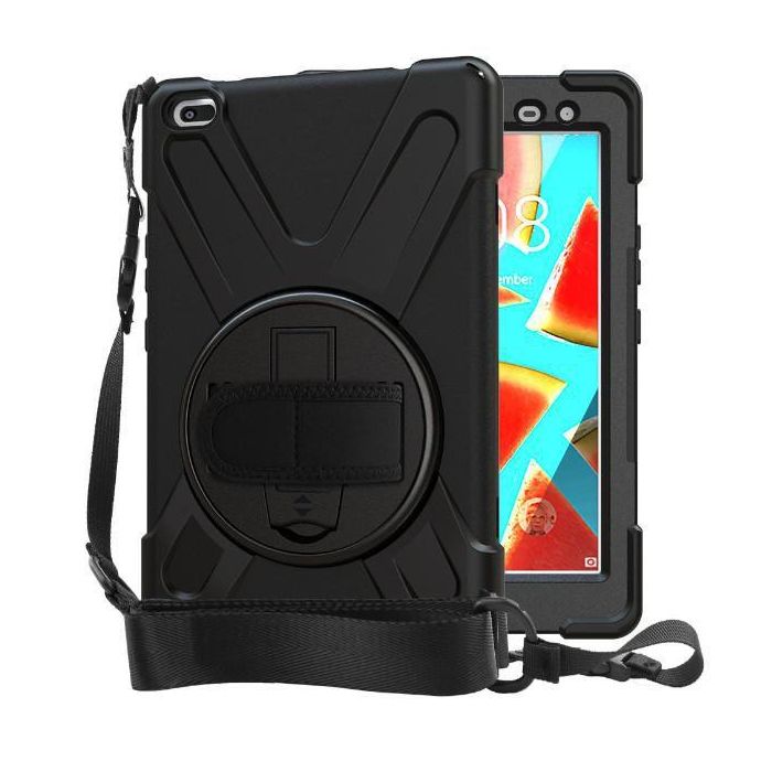 eSTUFF AUSTIN Defender Funda Antigolpes para Lenovo TAB M8 HD, con Soporte 360°, Correa de Mano y Hombro, Negra