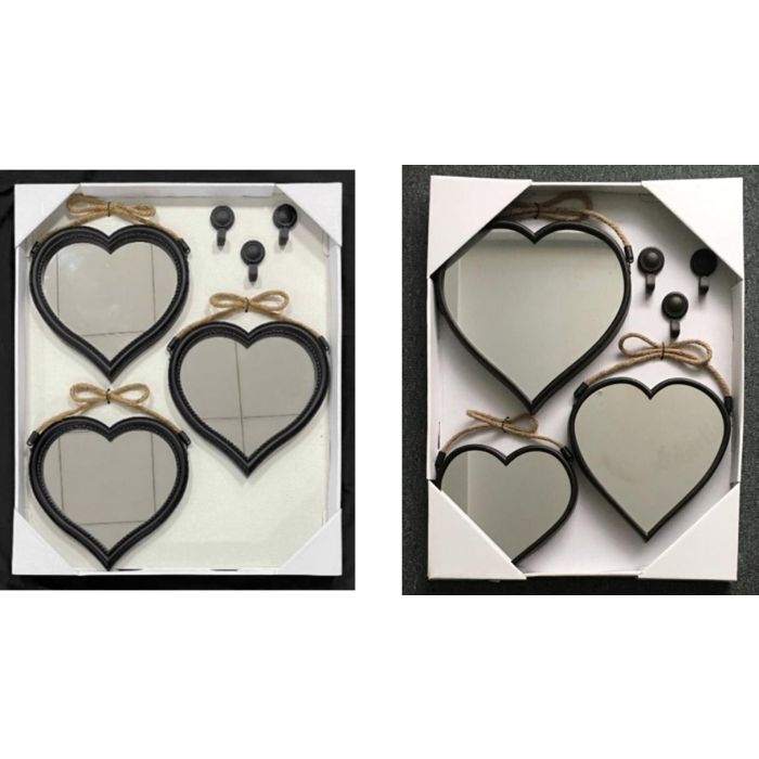 Juego de Espejos DKD Home Decor Espejo Corazón Negro PP 2 Unidades (27 x 3 x 27 cm)