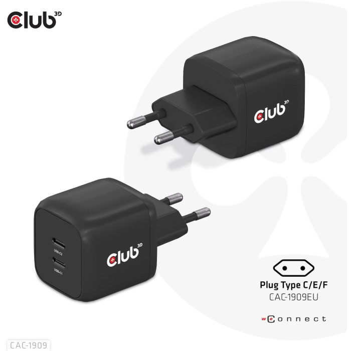 Club3D Ladegerät 2xUSB Typ C PD 45W. GaN retail 0 Club3D Ladegerät 2xUSB Typ C PD 45W. GaN retail 0
