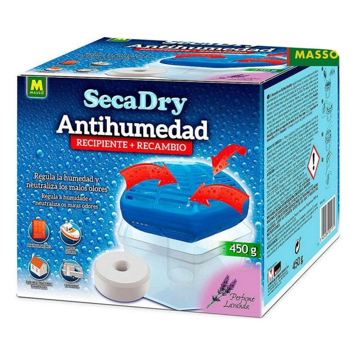 Massó Secadry Antihumedad Deshumidificador con Recipiente y Tableta 450g - Elimina Malos Olores y Regula la Humedad, Aroma Lavanda