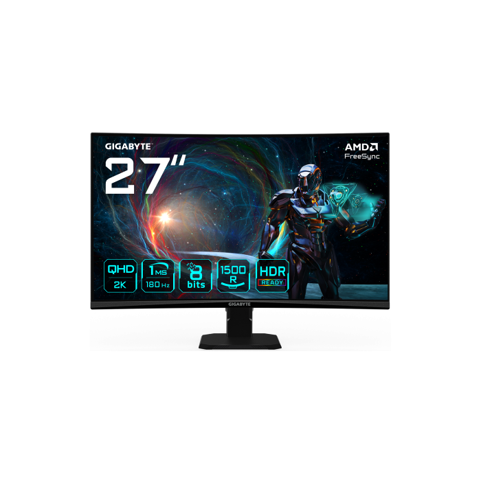 Gigabyte GS27QCA 27" Monitor Curvo Gaming QHD 2560x1440, 180Hz, 1ms, FreeSync, HDR Ready, HDMI 2.0, DisplayPort 1.4 - 20VM0-GS27QCABM-1EUR Gigabyte GS27QCA 27" Monitor Curvo Gaming QHD 2560x1440, 180Hz, 1ms, FreeSync, HDR Ready, HDMI 2.0, DisplayPort 1.4 - 20VM0-GS27QCABM-1EUR