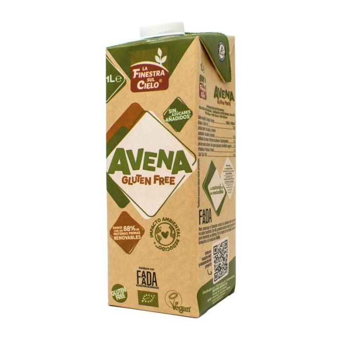 LA FINESTRA SUL CIELO Bebida Vegetal de Avena Bio SG Vegan 1 Litro Pack 6 Unidades Sin Azúcares Añadidos
