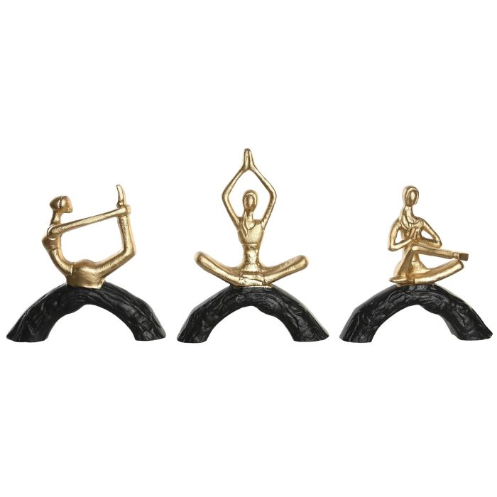 DKD Home Decor Figura Urban Yoga Aluminio Dorado Negro Largo 7 x Ancho 28 x Alto 35 cm (3 Unidades)