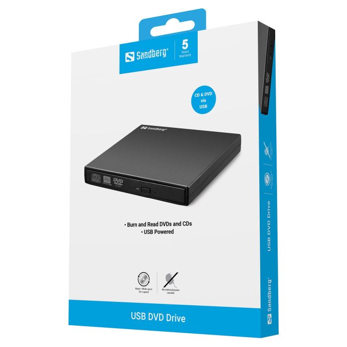 SANDBERG 133-66 Grabadora DVD Externa Mini USB Negra para Sobremesa/Portátil 1