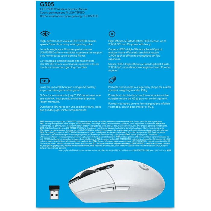 Logitech G305 Ratón Gaming Inalámbrico con Sensor HERO, Tecnología LIGHTSPEED, 12000 PPP, 6 Botones Programables 9 Logitech G305 Ratón Gaming Inalámbrico con Sensor HERO, Tecnología LIGHTSPEED, 12000 PPP, 6 Botones Programables 9