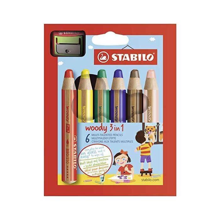 Stabilo Lápices De Colores Woody 3 En 1 C-Surtidos Estuche 6 Ud + 1 Sacapuntas