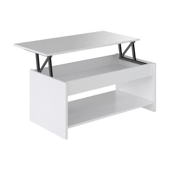 Happy Mesa de centro elevable - Estilo moderno - Blanca mate - L 100 x W 50 x H 44.6 cm - Estante inferior revistero 4