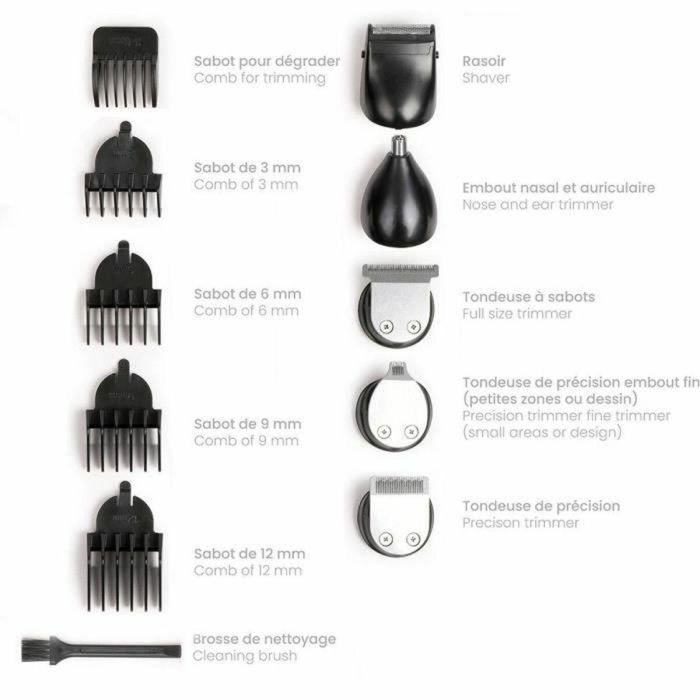 Livoo DOS187 Set Recortador Multifunción 3,7W 90min 5 Cabezales 5 Peines Base Almacenamiento Negro/Azul 3