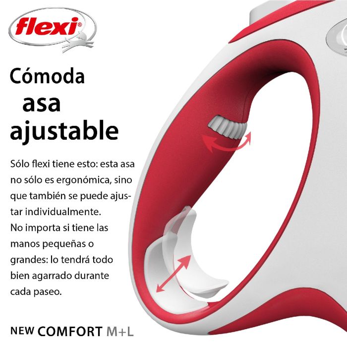 Flexi Correa New Comfort L Cinta 8M Rojo Bicolor con Mayor Control, Frenos Optimizados y Compatibilidad con Accesorios LED/Multi Box 2