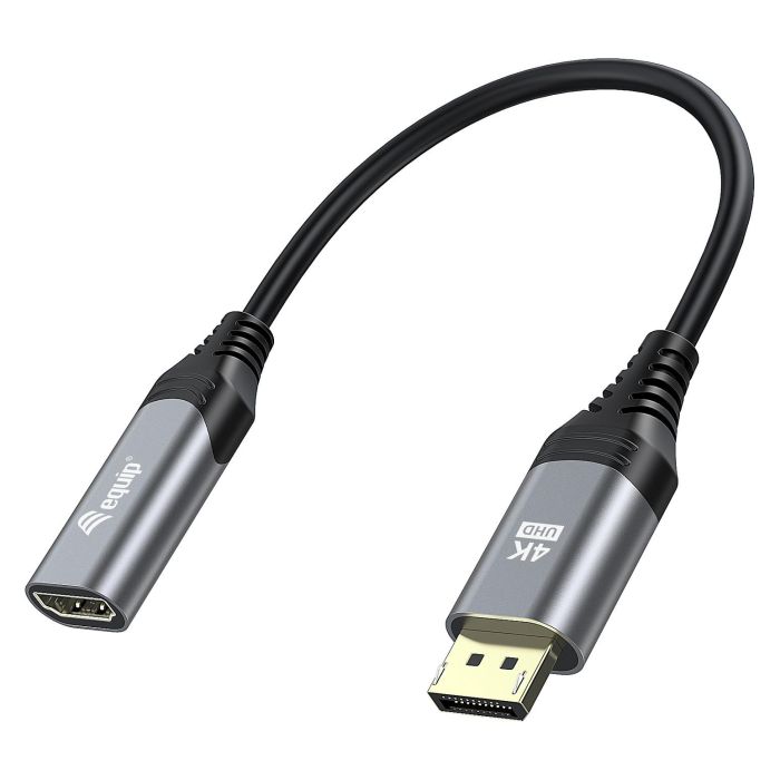 Equip Adaptador Cable DisplayPort a HDMI 1.2, 4K 60Hz, 18 Gbps, HDCP 2.2, HDR, Conectores Dorados, 15 cm, Carcasa Aluminio Equip Adaptador Cable DisplayPort a HDMI 1.2, 4K 60Hz, 18 Gbps, HDCP 2.2, HDR, Conectores Dorados, 15 cm, Carcasa Aluminio