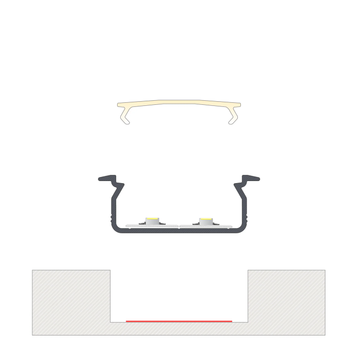 Perfíl Aluminio KIMERA-"TVED" Anodizado Negro con Difusor Opal , Tapones y Clips Sujección 2,02M 2