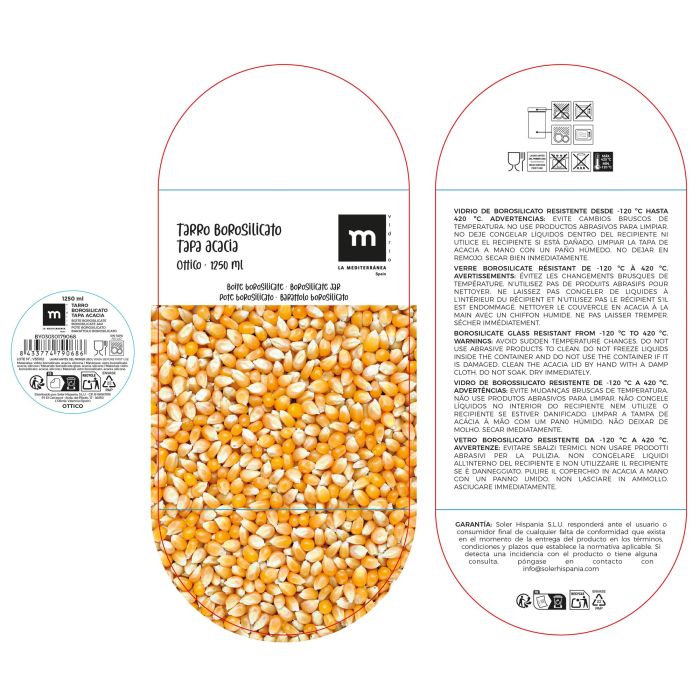 Inde Tarro Boro.Ottico T/Acacia Red.1250 La Mediterran - Tarro de vidrio, 1250 ml (1.25L), 11.2 x 11.2 x 16 cm (12 Unidades)
