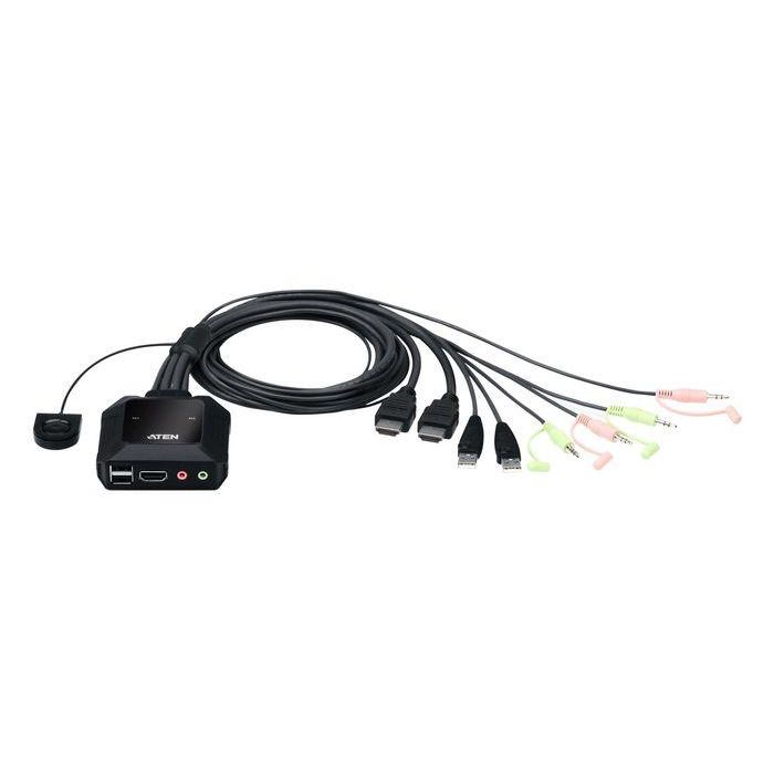 Aten 2-Port USB 4K HDMI Cable KVM Switch with Remote Port Selector Aten 2-Port USB 4K HDMI Cable KVM Switch with Remote Port Selector