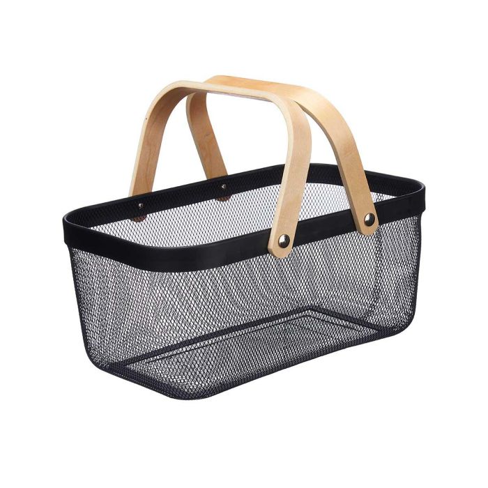 Cesta Malla 2 Asas Madera Rectangular Negro Kinvara 42.5x18x26.5 cm (6 Unidades) 1 Cesta Malla 2 Asas Madera Rectangular Negro Kinvara 42.5x18x26.5 cm (6 Unidades) 1
