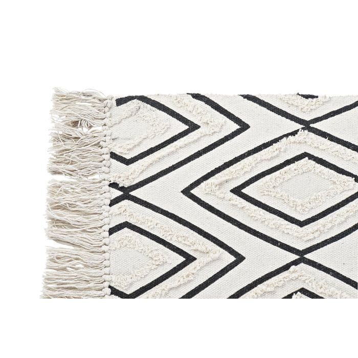 DKD Home Decor Alfombra Boho con Diseño de Rombos Blanco y Negro 190x120 cm, Fabricada en Algodón y Poliéster de 1000 gsm, 0.7 cm de Grosor 1
