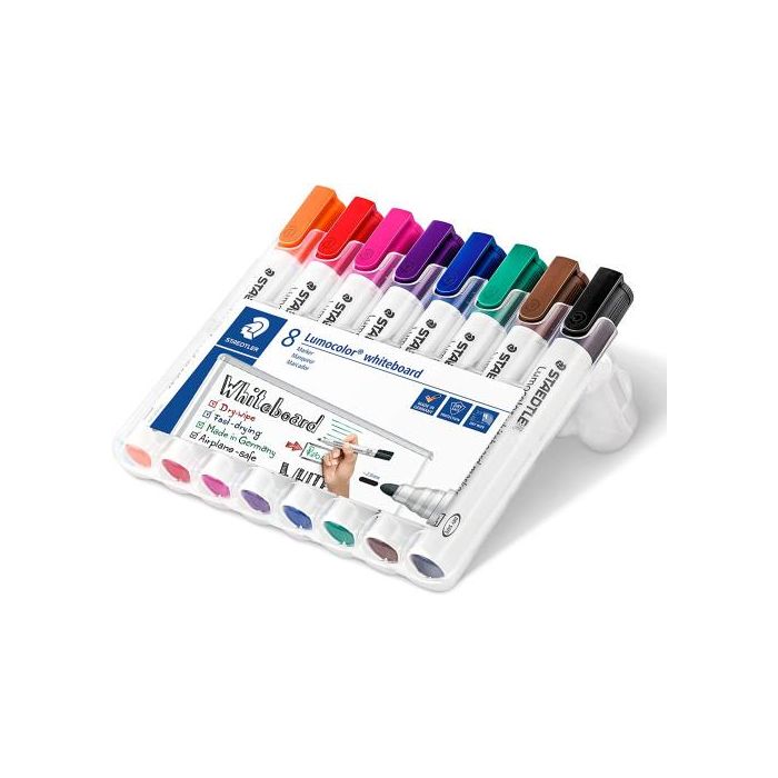 Staedtler 351 WP8 Estuche con 8 Marcadores Lumocolor para Pizarra Blanca, Punta Extra-Gruesa, Colores Surtidos, Alemania 1