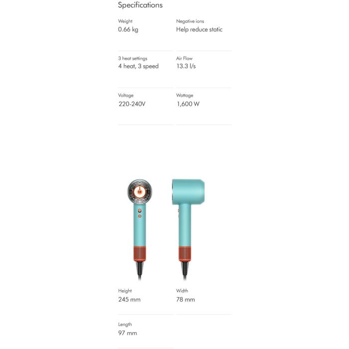 Dyson Supersonic Nural Secador de Pelo (Ceramic Patina/Topaz) - Azul/Naranja, 1600W, 3 velocidades, 4 ajustes de calor 14 Dyson Supersonic Nural Secador de Pelo (Ceramic Patina/Topaz) - Azul/Naranja, 1600W, 3 velocidades, 4 ajustes de calor 14