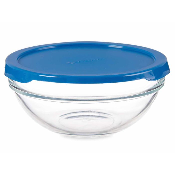 Pasabahce Fiambrera Redonda Chefs con Tapa Azul 595 ml - Vidrio y Plástico, 14x14x6.3 cm (Set de 6) 1