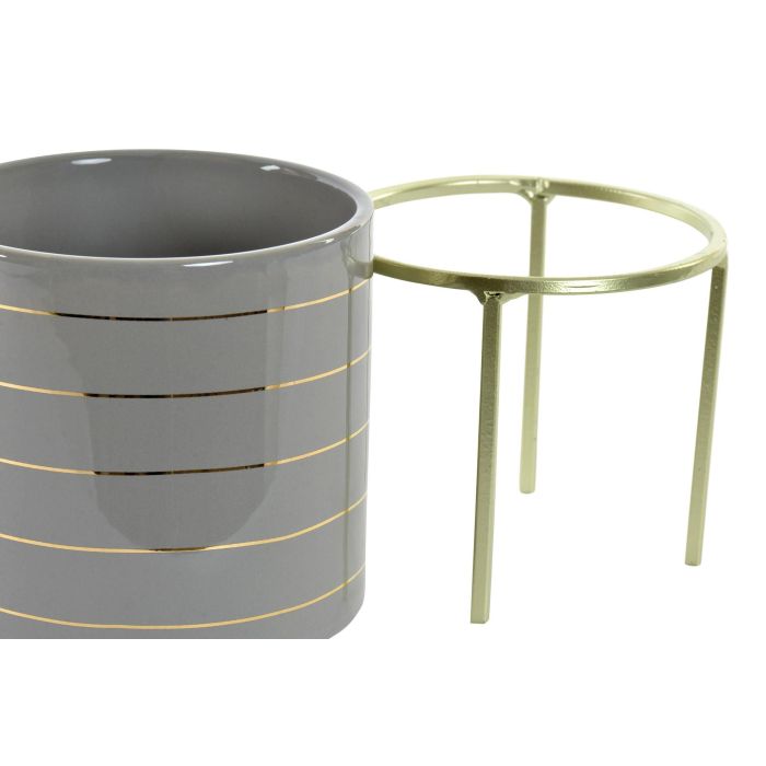 DKD Home Decor Macetero Agua de Rosas Glam Verde Rosa Palo Cerámica Metal Rayas Hecho a Mano 21 x 12.2 x 12.2 cm (16 Unidades) 2