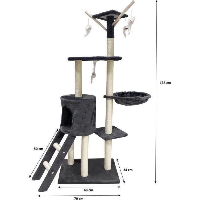 JIPSY Rascador para gatos gris oscuro 79 x 34 x 138 cm - 3 plataformas, 1 percha, 1 perrera, 1 escalera, postes rascadores 4 JIPSY Rascador para gatos gris oscuro 79 x 34 x 138 cm - 3 plataformas, 1 percha, 1 perrera, 1 escalera, postes rascadores 4