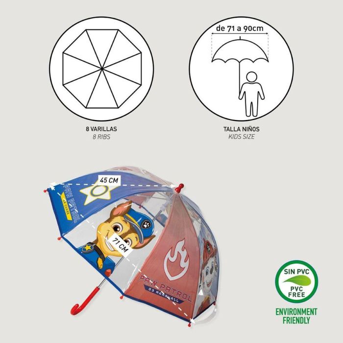 Cerdá Paraguas Manual Transparente Tipo Burbuja POE Paw Patrol 45 cm Azul para Niños +3 años 1 Cerdá Paraguas Manual Transparente Tipo Burbuja POE Paw Patrol 45 cm Azul para Niños +3 años 1