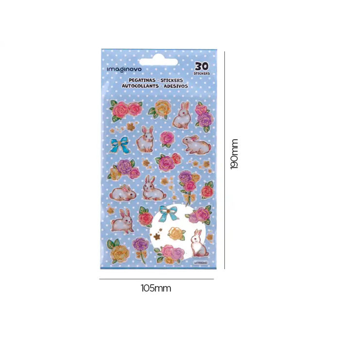Imaginovo Pegatinas Flores y Conejos Papel 190x104 mm Blister 4