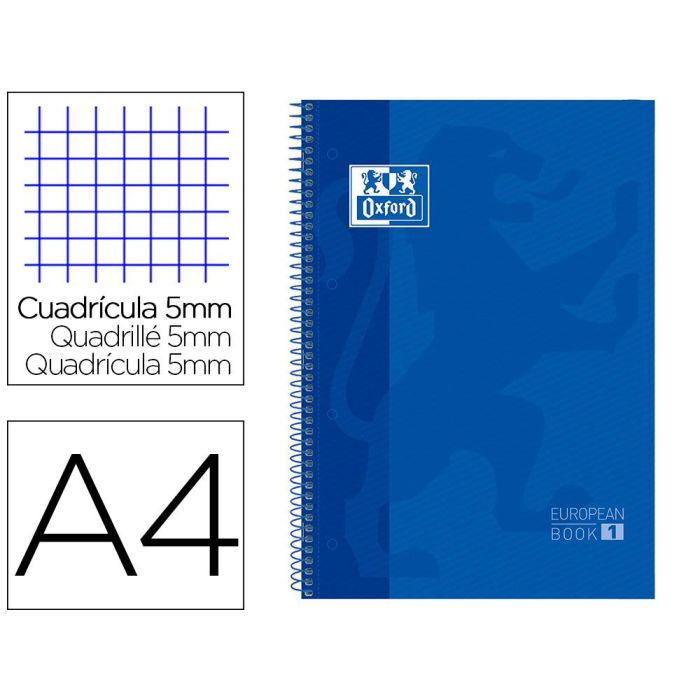 Oxford Cuaderno Classic Europeanbook 1 Write&Erase 80H A4+ 5x5 mm Microperforado T-Extradura Pack 5 Ud Azul Marino