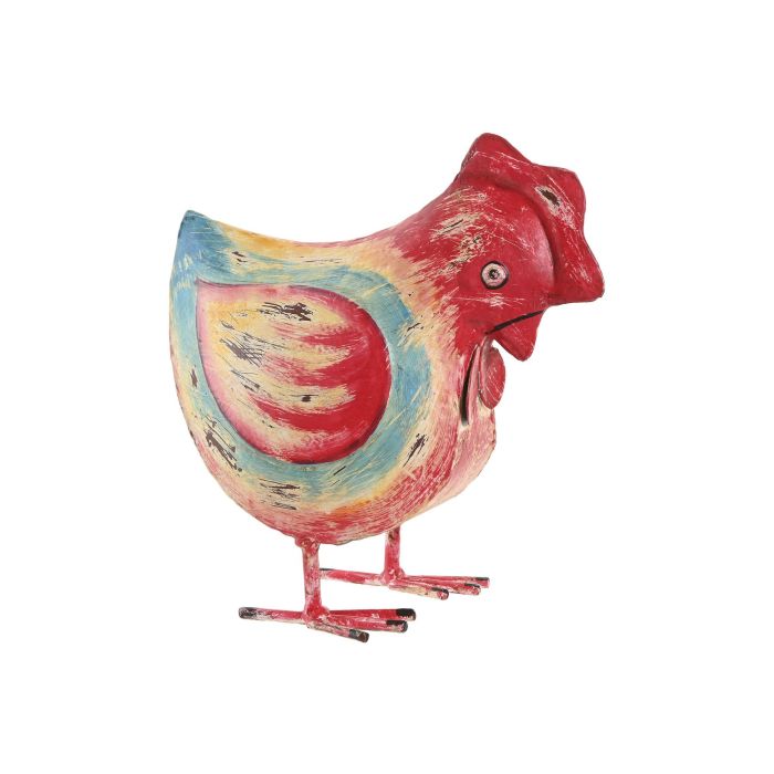 DKD Home Decor Figura Decoración Shabby Gallina de Metal Rojo Azul 15x26x24 cm - Pack 2 Unidades