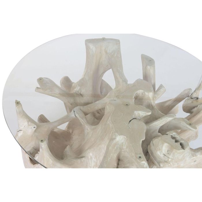 DKD Home Decor Mesa Centro Balines Indonesia 1c24 Blanco 90 x 90 x 47 cm con Cristal Raíz de Teca 5