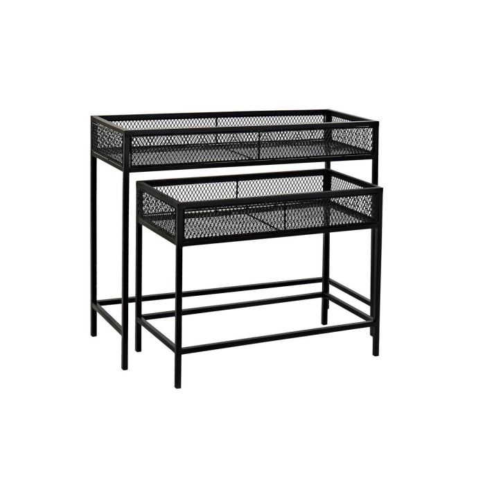 DKD Home Decor Macetero Metálico Negro Loft, Colección Carter 20, Set de 2, 60.5 cm Alto x 70 cm Ancho x 25 cm Fondo 1