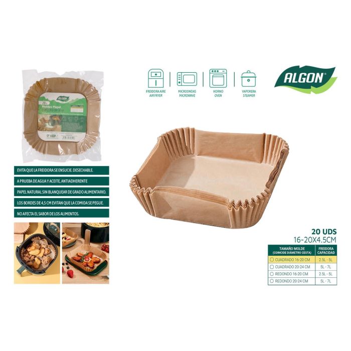 Algon Set de 20 Bases de Papel para Airfryer, 20 x 20 x 4 cm (24 Unidades)