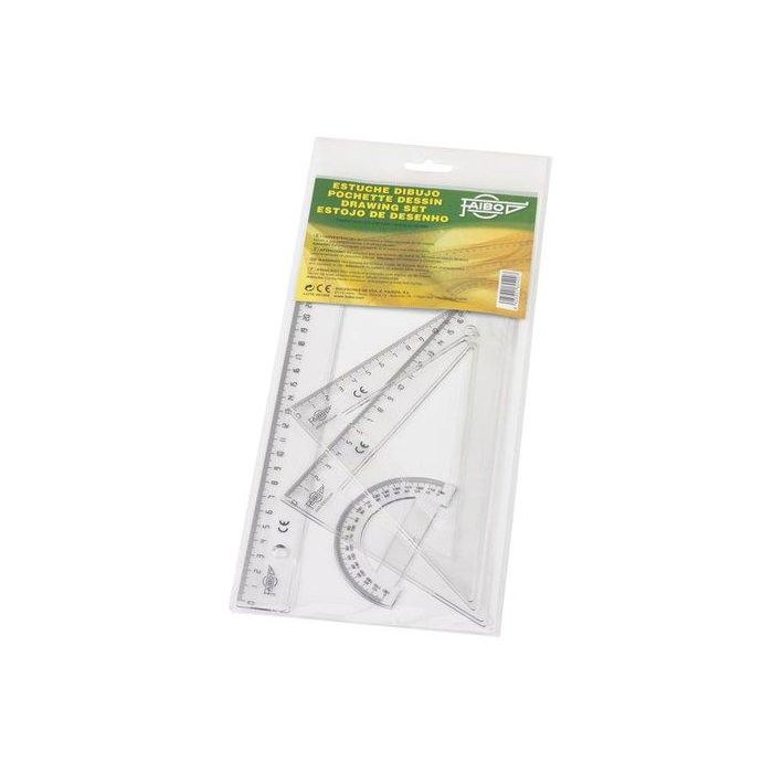Equipo De Dibujo Faibo Pack De 4 Regla De 30 Cm Escuadra 45º De 25 Cm Cartabon 60ª De 25 Cm Semicirculo De 9 Cm 20 unidades