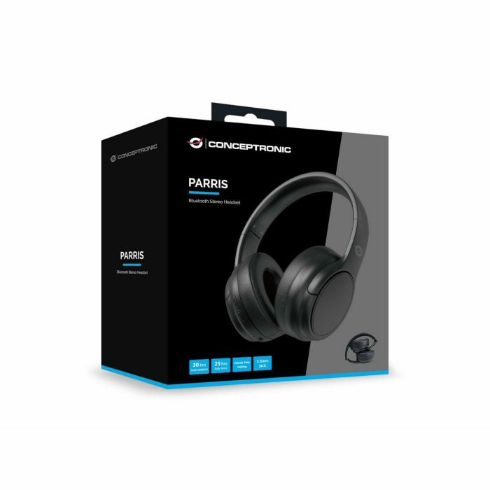 Conceptronic Auriculares Parris03B Inalámbrico Negro Bluetooth 5.4 Conexión Dual Batería 30h Micrófono Manos Libres Entrada 3.5mm Plegable 3