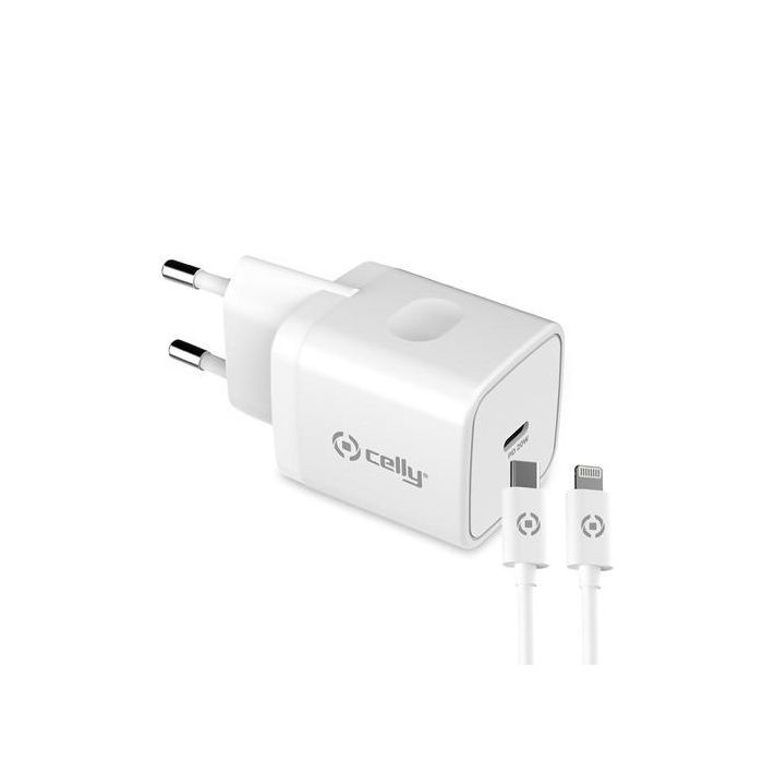 Celly Cargador Pared Usb-C + Cable Usb-C - Lightning 20 W Blanco