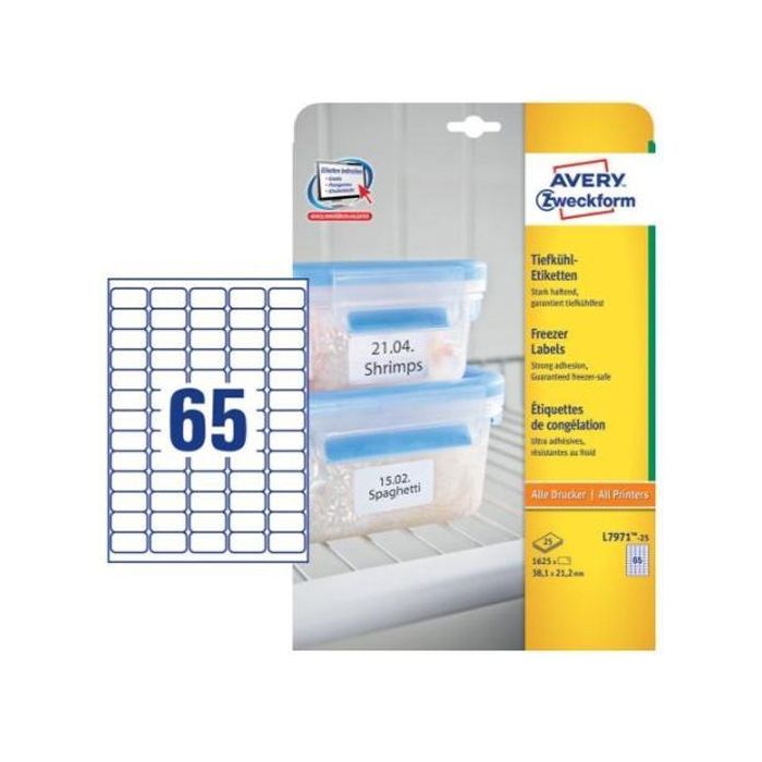 Avery Etiquetas Adhesivas Mini 38,1x21,1 mm Inkjet-Láser Para El Congelador 65 X 25H Blanco Avery Etiquetas Adhesivas Mini 38,1x21,1 mm Inkjet-Láser Para El Congelador 65 X 25H Blanco