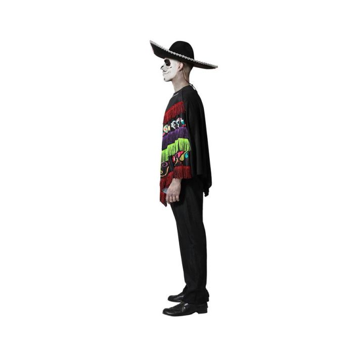 Disfraz Mariachi Hombre Adulto con Poncho Multicolor y Calaveras Talla Única 1 Disfraz Mariachi Hombre Adulto con Poncho Multicolor y Calaveras Talla Única 1